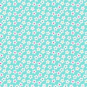 Little White Daisies on Aqua blue