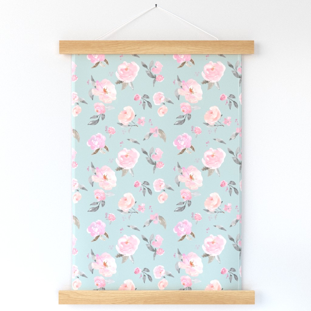 Cute Blue and Pink Floral Wallpaper