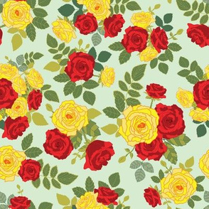 Red and Yellow Roses Bouquet seamless pattern