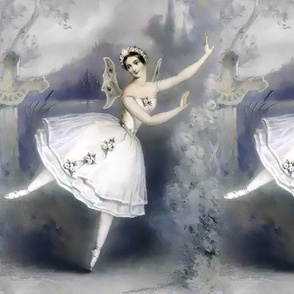 ballet ballerina dancing dancer beautiful women lady flowers floral crown garland pastel soloist seamless watercolor pastel pointe fairy wings romantic shabby chic trees mountains stage grey white blue 