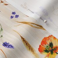 small grains lavender and poppies on wood natural beige