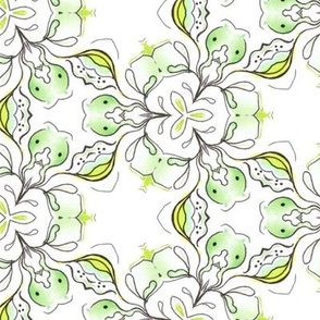 Green romantic abstract floral design. Use the design for bathroom and bedroom, for kimono and kaftan