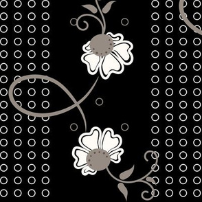 June Floral Stripe: Black & Warm Gray Scattered Flowers 