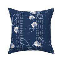 June Floral Stripe: Navy & Chambray Blue Scattered Flowers 