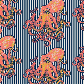 Octopus Nautical Blue Stripe Large 