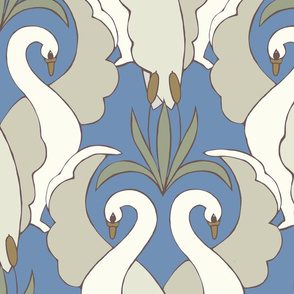 Art Deco Swans Soft Large Scale
