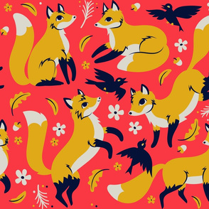 foxes and ravens in coral {large}