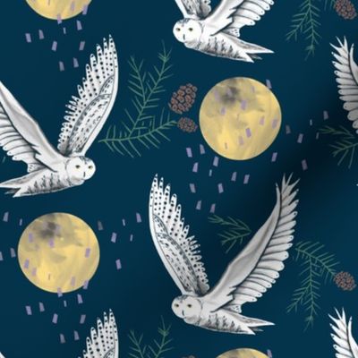 Snow Flight- Owl in the Moonlight