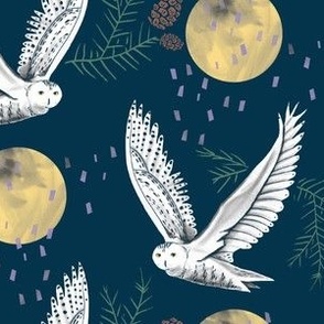 Snow Flight- Owl in the Moonlight