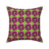 Purple Poppy on Lime Green Background