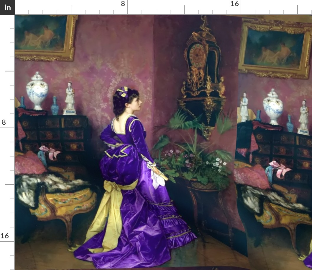 purple gowns bustle baroque victorian flowers floral beauty lace ballgowns rococo portraits beautiful lady yellow bows fans gold gilt vase paintings woman elegant gothic lolita egl neoclassical  historical romantic 19th century  