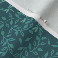 Leafy Field Arts & Crafts style fabric lt-green & deep-bluegreen with dragonflies