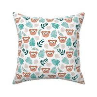 Cute little monkey jungle monstera palm leaves summer print boys