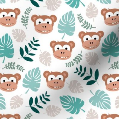 Cute little monkey jungle monstera palm leaves summer print boys