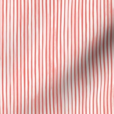 Watercolor Extra Small Vertical Stripes Living White Happy Coral by Friztin