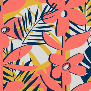 cut paper floral in living coral palette