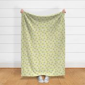 Citrus Flowers on Yellow-Green Plaid Linen