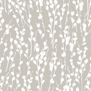 Pussywillow | White on Light Taupe