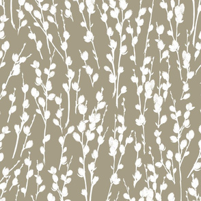 Pussywillow | White on Taupe