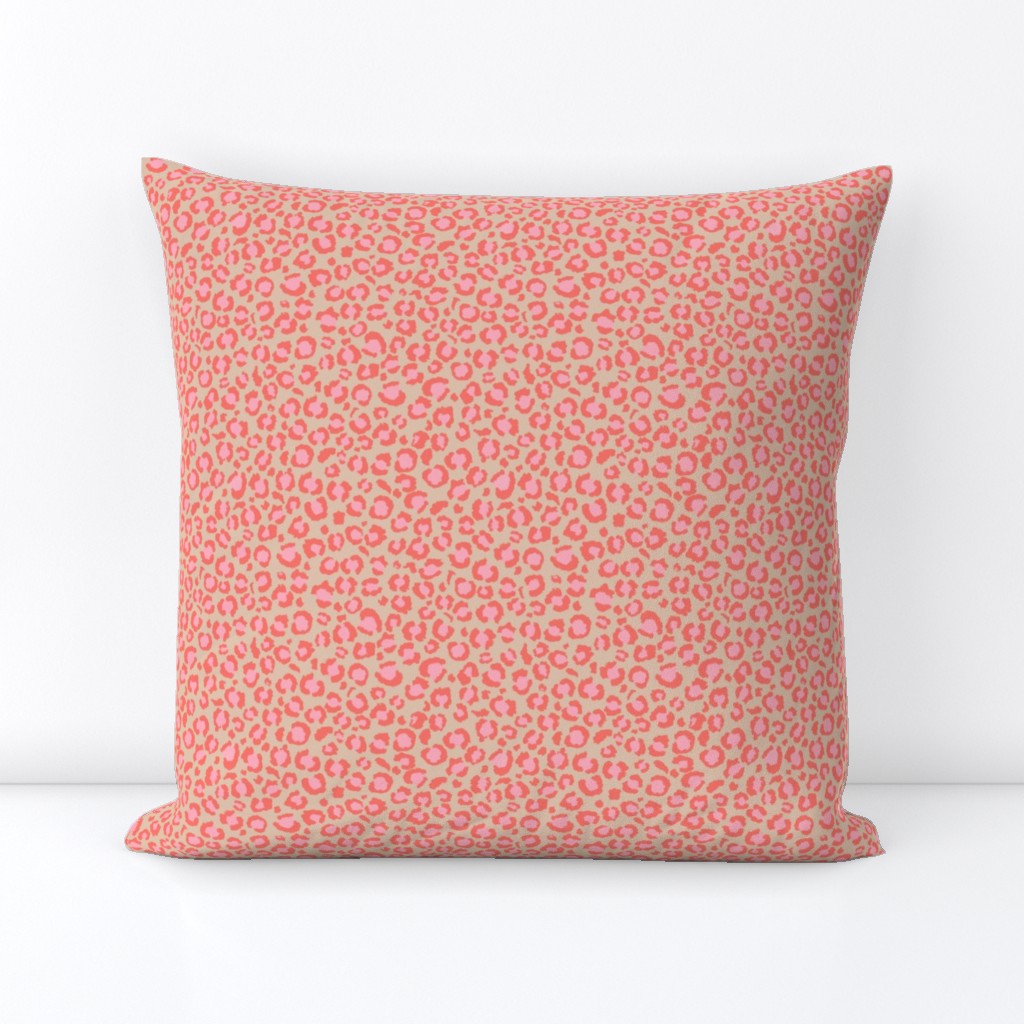 Coral Pink Leopard Spots on Tan Background
