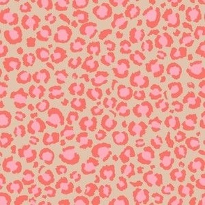 Coral Pink Leopard Spots on Tan Background