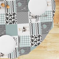 Farm//Love you till the cows come home//Light Teal - Wholecloth Cheater Quilt - Rotated