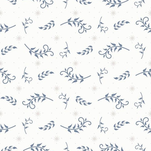 Spring FlingScattered Leaves: Dusty Blue Botanical Floral