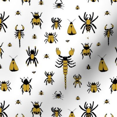 Little bugs and insects scorpion spiders and jungle beatle flies and mot gender neutral mustard yellow