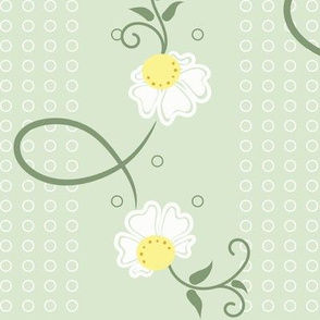 June  Floral Stripe: White Scattered Flowers 