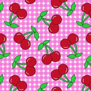 Rockabilly Pink + White Gingham & Cherries