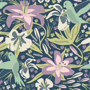 Whimsical Lilies - Hummingbird 