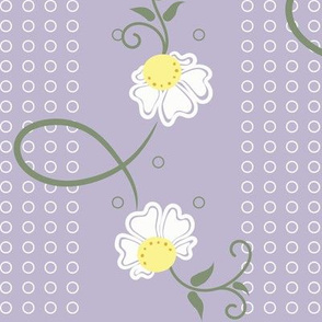 June  Floral Stripe: Violet & White Scattered Flowers 