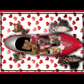 Yorkie Shoe with hearts Quilt Panel