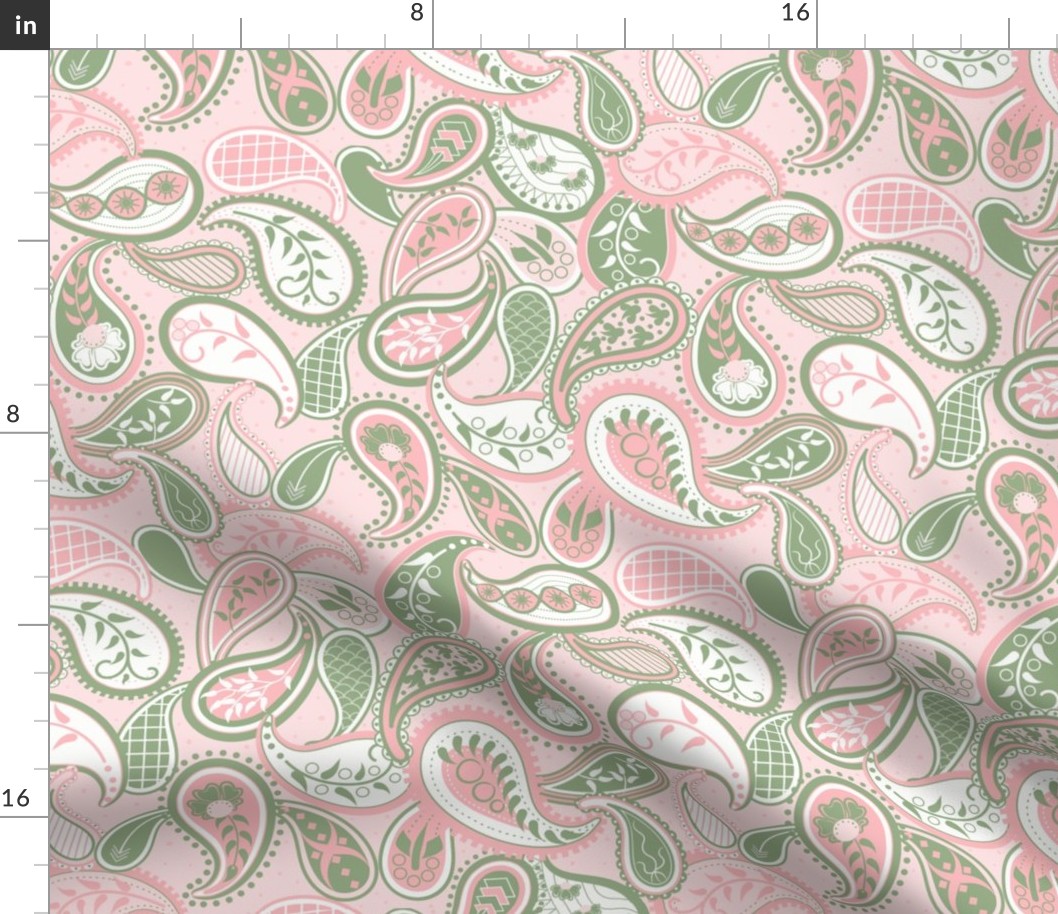 May Paisley: Millennial Pink & Green Modern Paisley