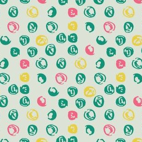 Pink, Yellow and Emerald Scribble Dots on Gray