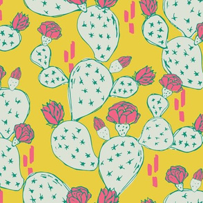 Pink Flowering Cactus on Yellow