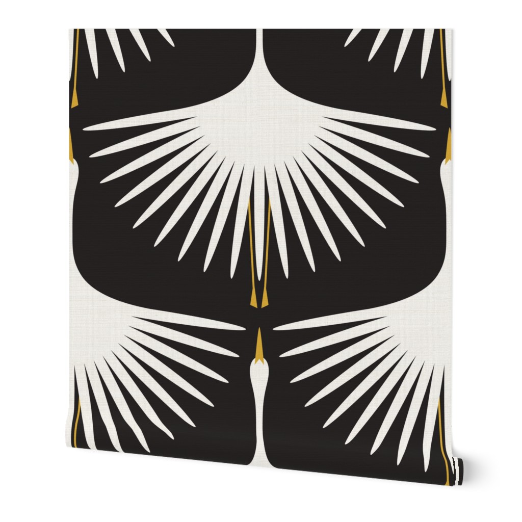 Art Deco Swans - White on Black