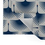 Art Deco Swans - 4.5" Fabric, 12" wallpaper, Grey, Midnight, Coral, and a touch of Goldenrod