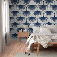 Art Deco Swans - 4.5" Fabric, 12" wallpaper, Grey, Midnight, Coral, and a touch of Goldenrod