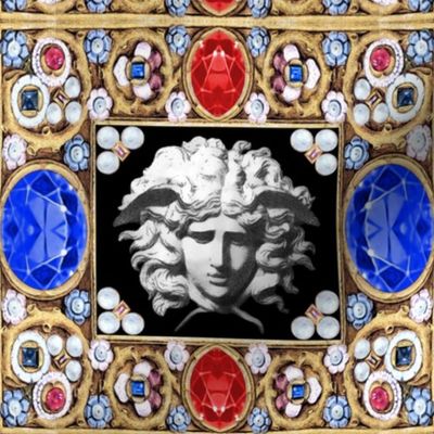 medusa baroque Victorian pearls jewels gems pearls flowers floral ruby renaissance blue red white brown frames neoclassical sapphire rococo yellow   inspired 