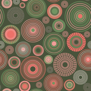 concentric circles green and coral