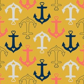 Coral NIght Loving Anchors on Goldenrod