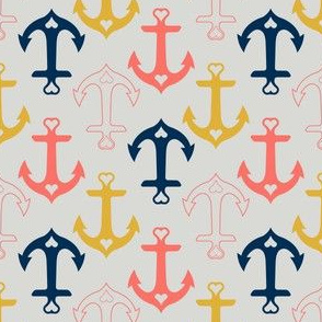 Coral Night Loving Anchors on Grey