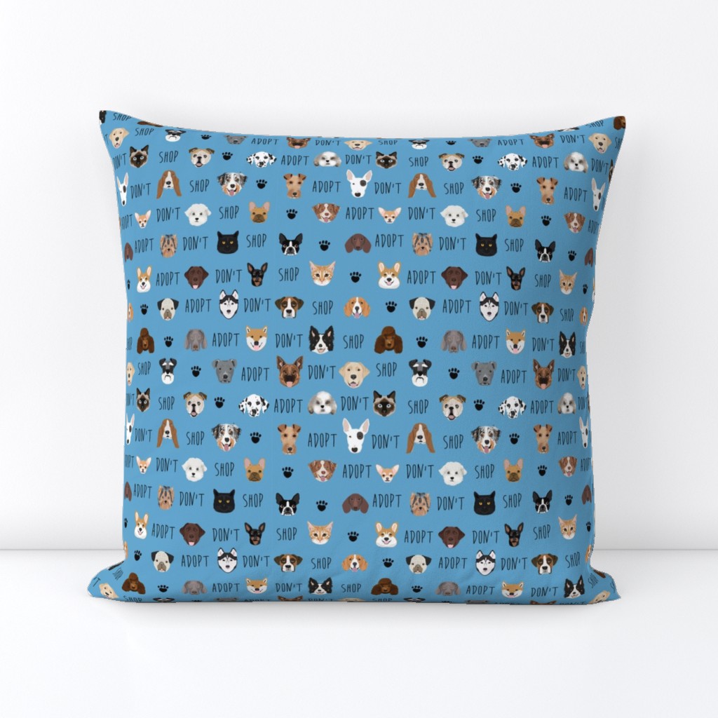 adopt don't shop fabric - pet adoption fabric, adopt a dog, adopt a cat, cat, fabric, dog fabric - blue