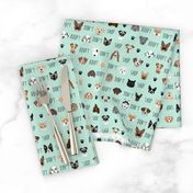 adopt don't shop fabric - pet adoption fabric, adopt a dog, adopt a cat, cat, fabric, dog fabric -mint