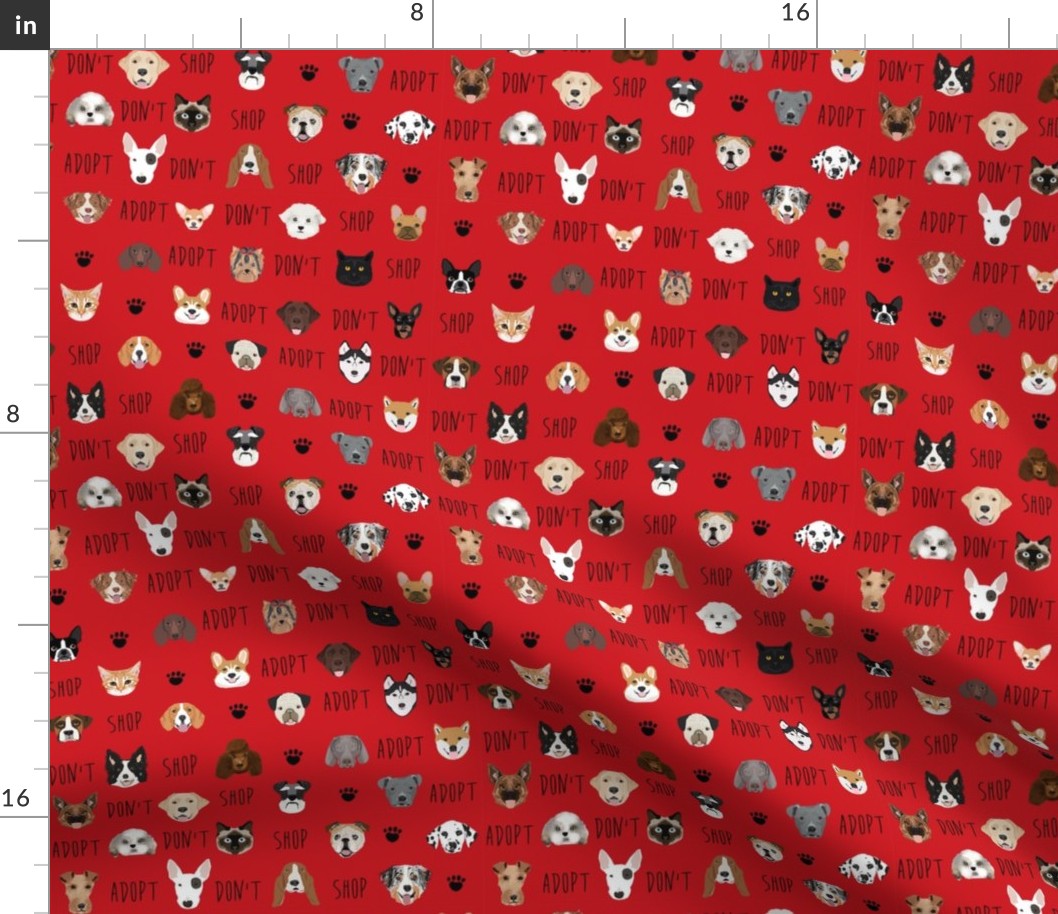 adopt don't shop fabric - pet adoption fabric, adopt a dog, adopt a cat, cat, fabric, dog fabric - red