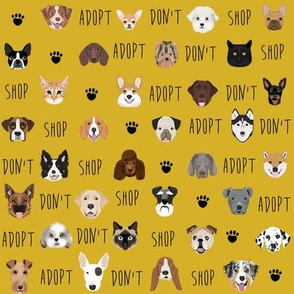 adopt don't shop fabric - pet adoption fabric, adopt a dog, adopt a cat, cat, fabric, dog fabric - yellow