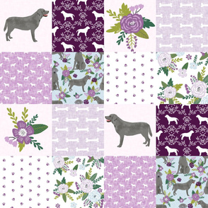 silver lab dog cheater quilt - dog cheater quilt, floral quilt, cute dog, dogs, labrador quilt, labrador quilt fabric - purple