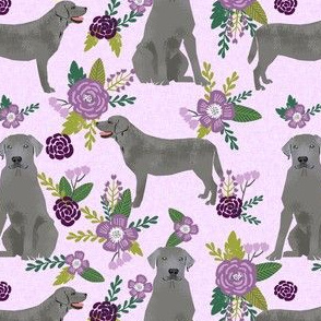 silver lab dog fabric - silver labrador, labrador fabric, silver lab fabric, floral fabric, floral dog fabric - purple