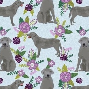 silver lab dog fabric - silver labrador, labrador fabric, silver lab fabric, floral fabric, floral dog fabric - blue